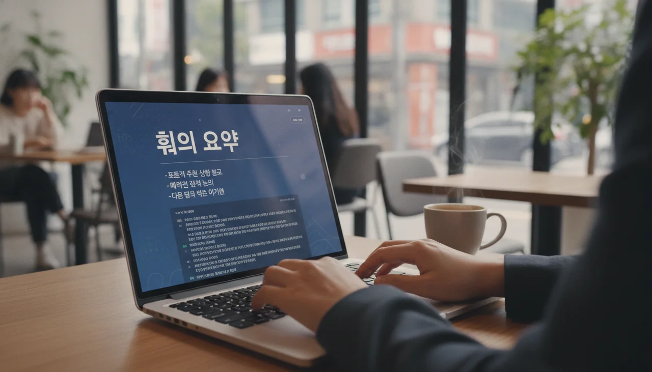 노트북 화면 속 회의 요약